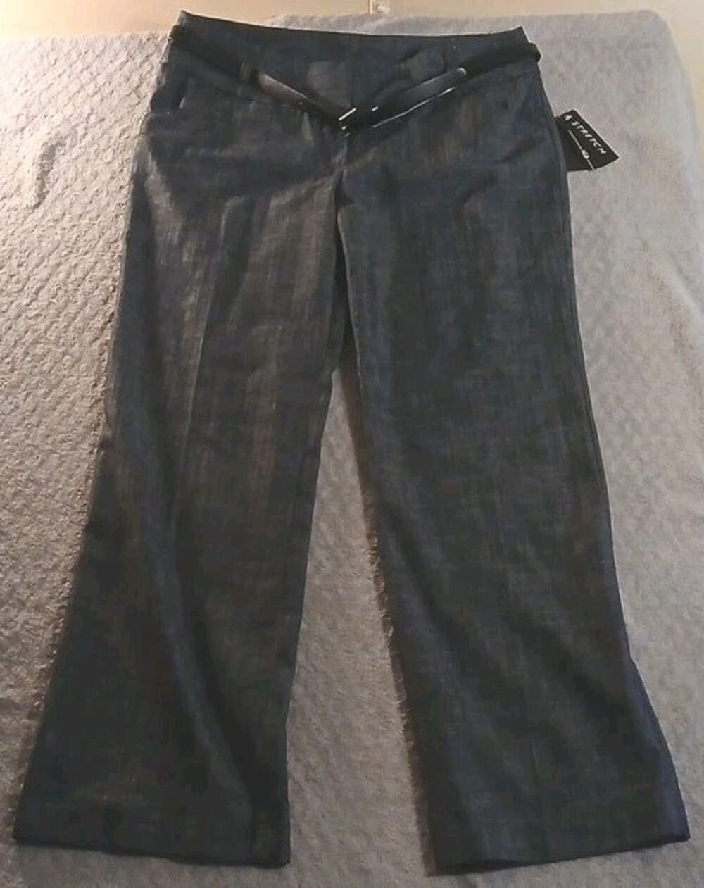 AGB Women’s Grey Dress Pants Bootcut Stretch Belted Pockets 12 31"
